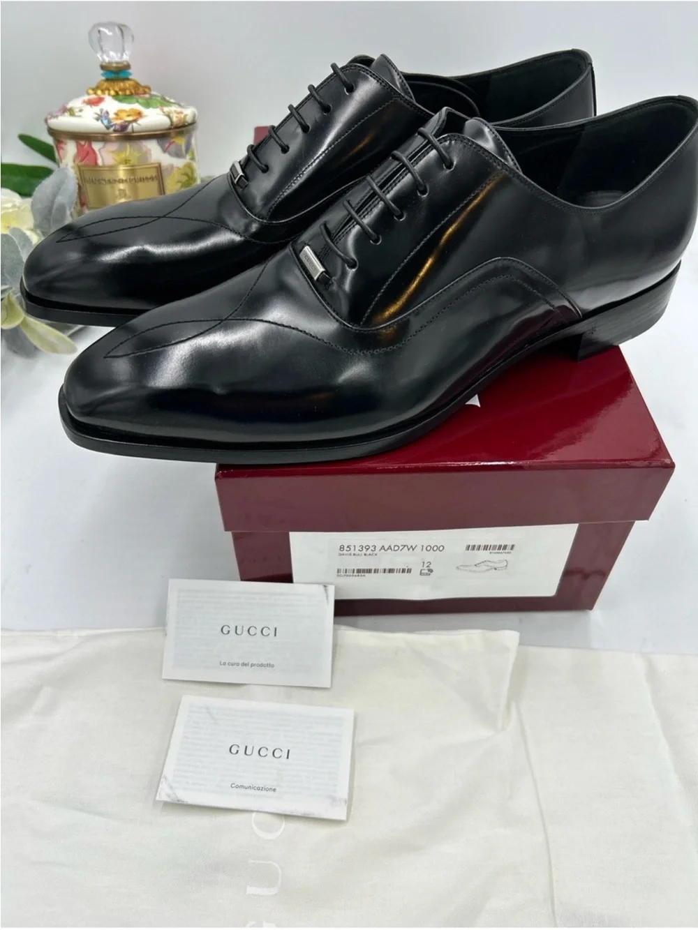 Men’s Gucci, leather lace up dress shoes size 12 fits 12.5 US made in Italy